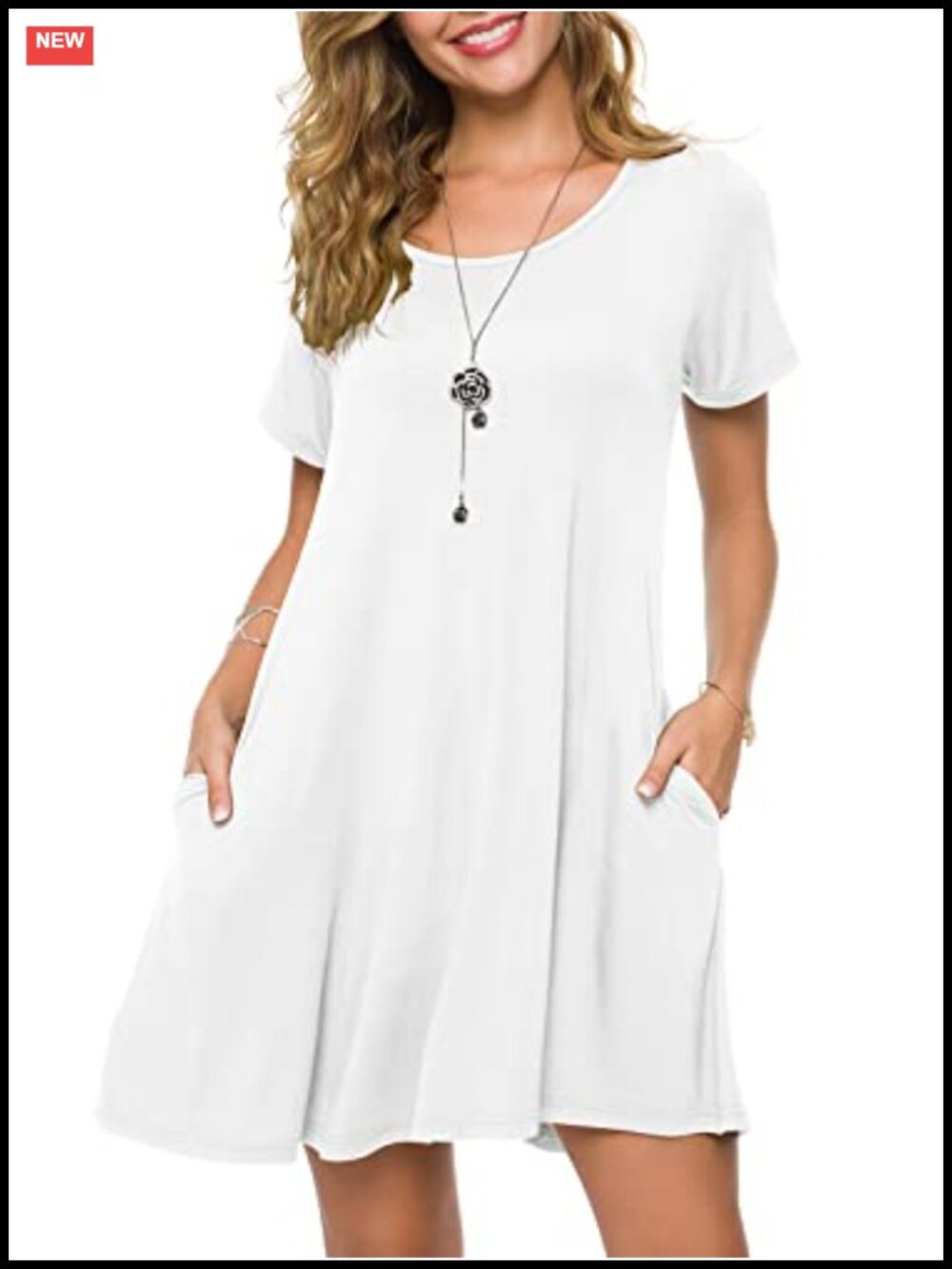 Plus Size Short Sleeve Swing T Shirt Dress with Pockets Knee Length Rayon
